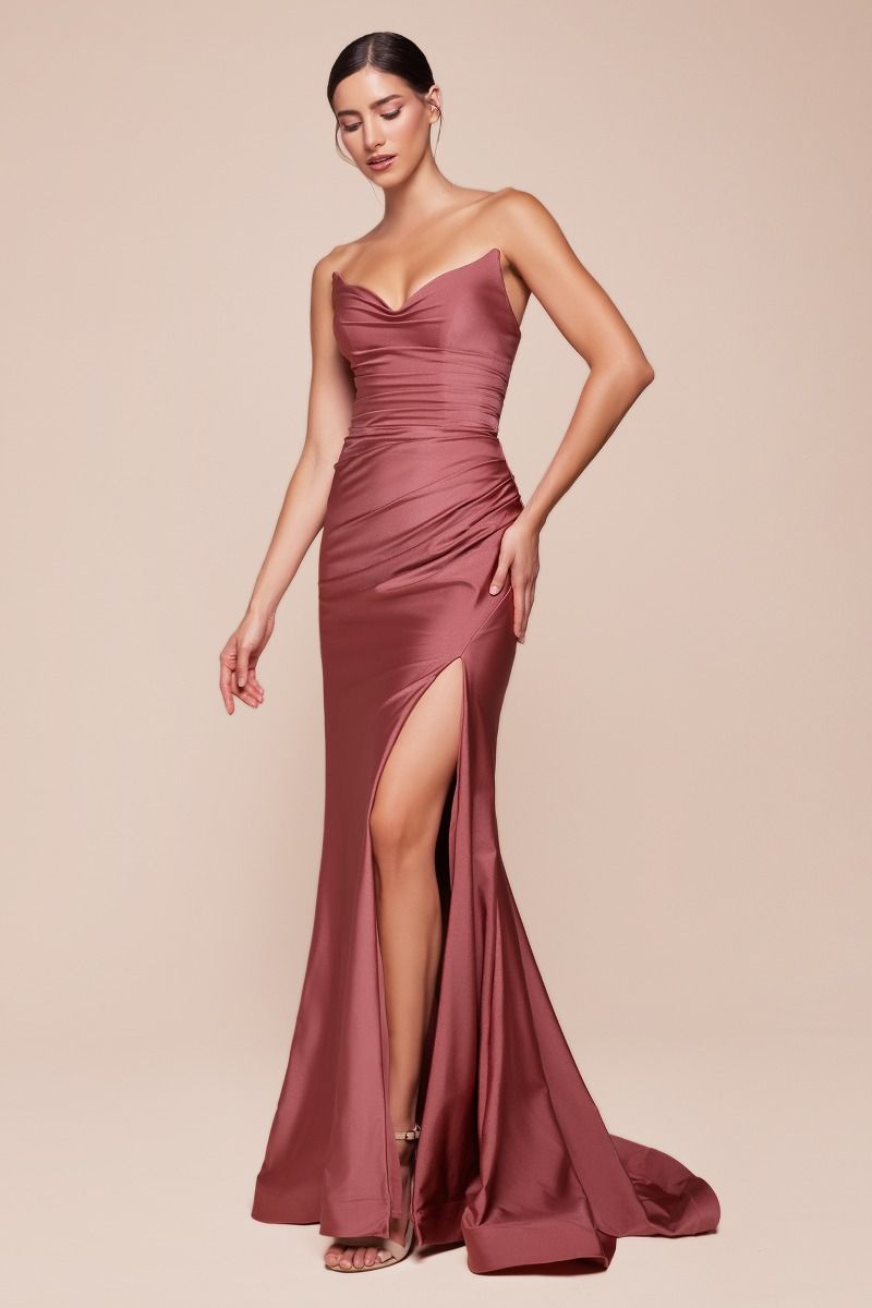 Strapless Stretch Satin Fitted Dress (CD791)