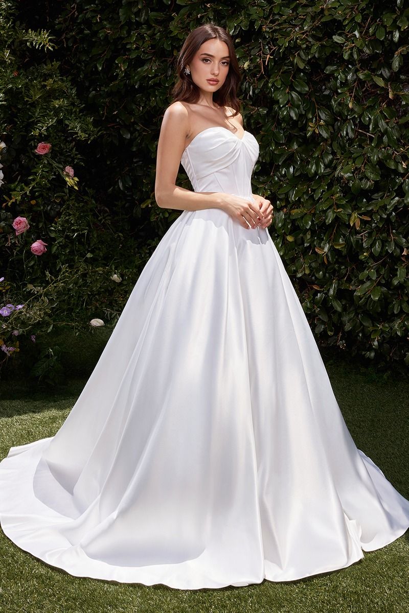 Classic Bridal Gown Ball Gown Strapless Satin White Wedding Dresses Minimalist Bridal Gowns DP1183 main image 0