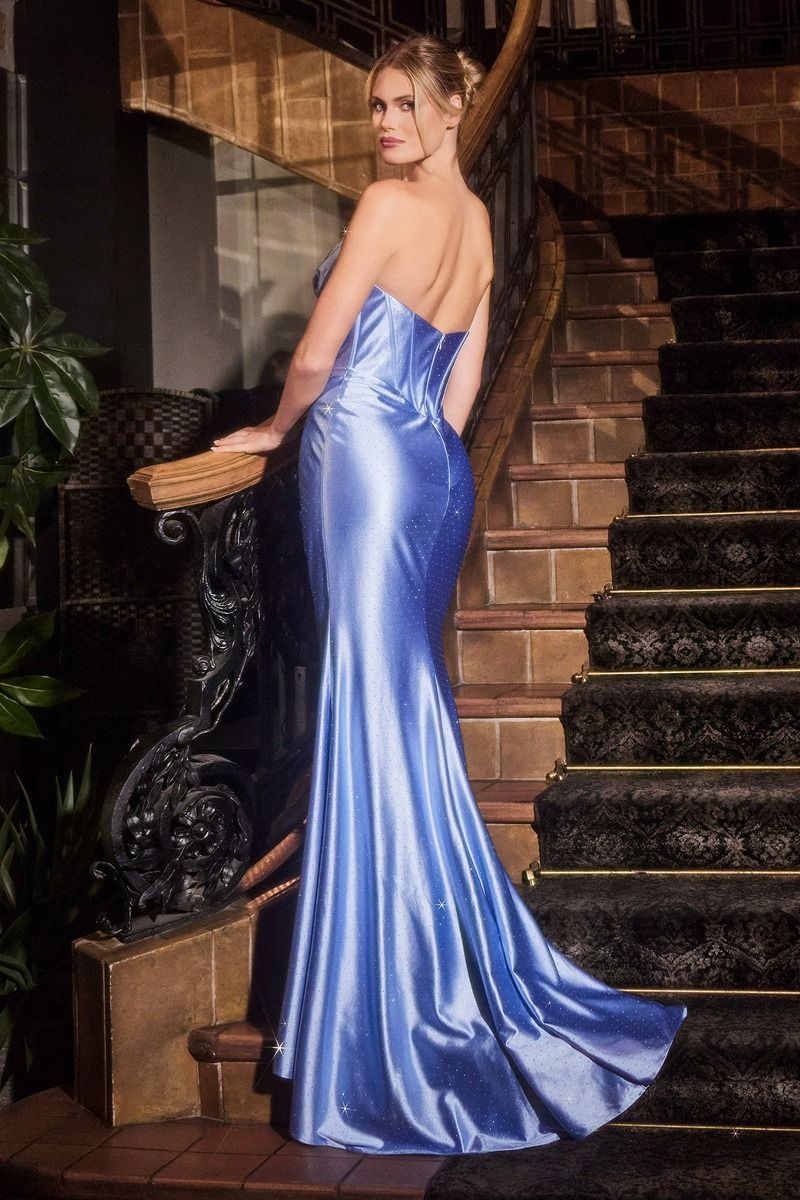 Radiant Strapless Scoop Beaded Corset with Fitted Satin Slit (CDS529)