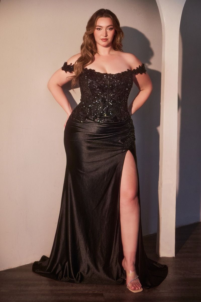 Off The Shoulder Lace & Satin Curve Dress (CDS537C)