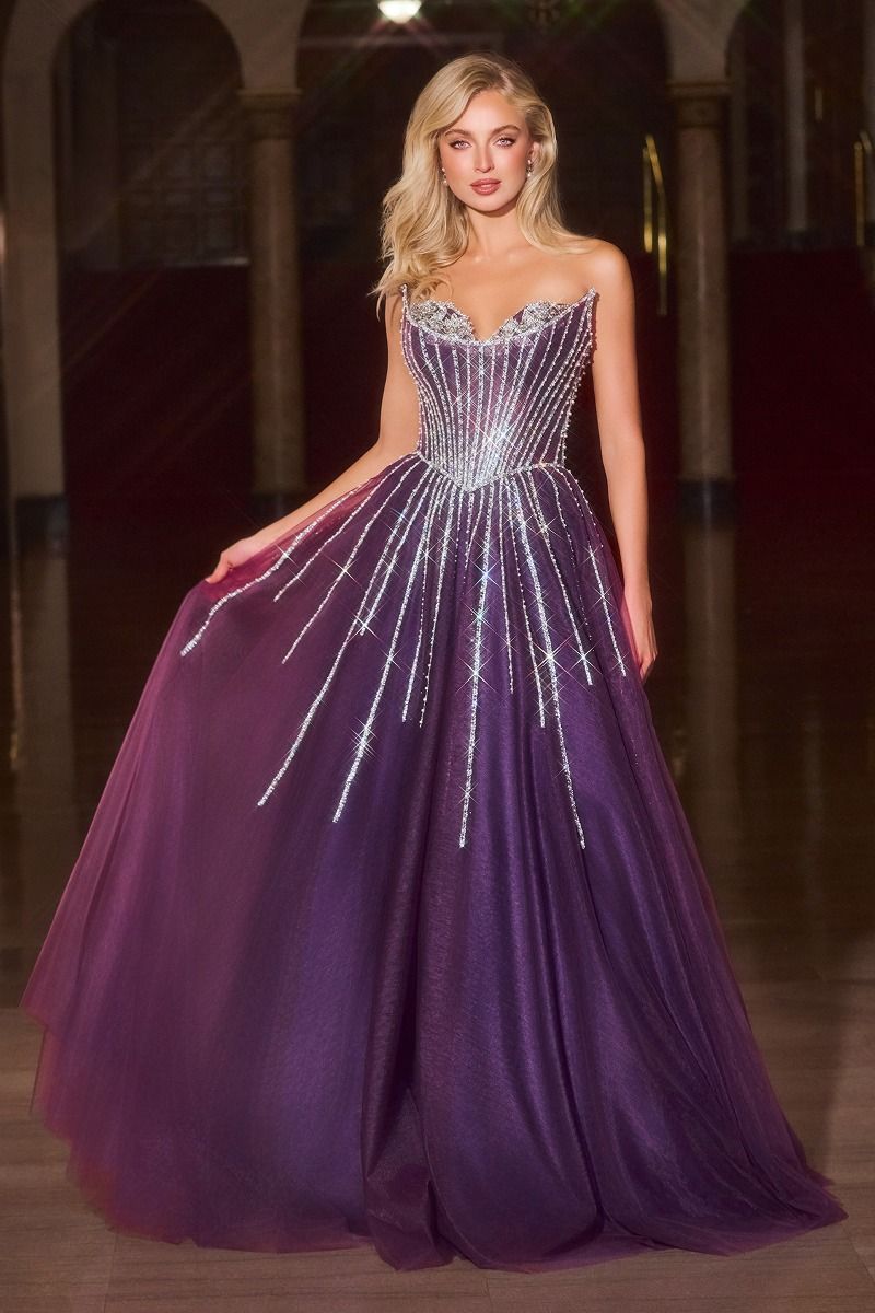 Strapless Beaded Bustline Crystal Tulle Ball Gown (CDS541)