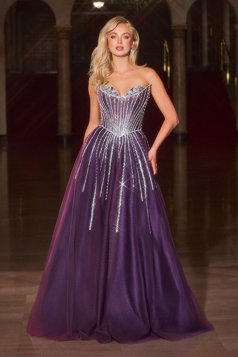 Strapless Beaded Bustline Crystal Tulle Ball Gown (CDS541)