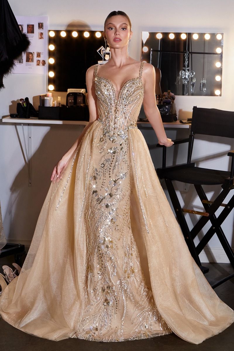 Celestial Embellished Mermaid Gown with Detachable Overskirt (CDS570)