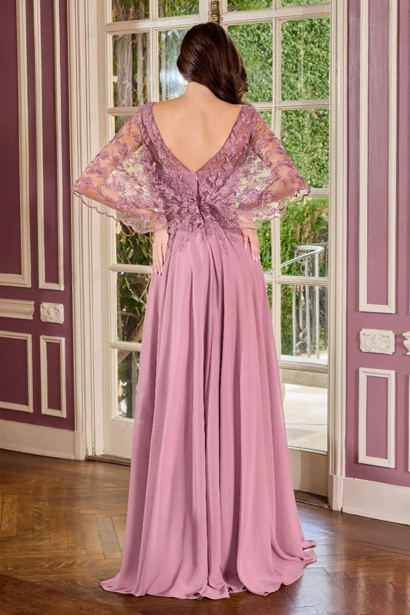 Exquisite Lace Cape Sleeve Chiffon-A Line Gown (CL10)
