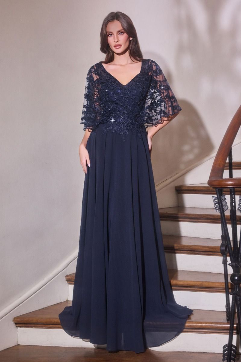 Exquisite Lace Cape Sleeve Chiffon-A Line Gown (CL10)