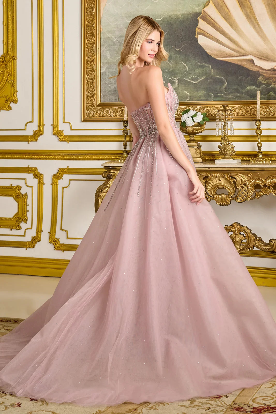 Strapless Sweetheart Neckline Zipper A-Line Slit Overskirt Dress With Corset Cover Layer (GL3668)