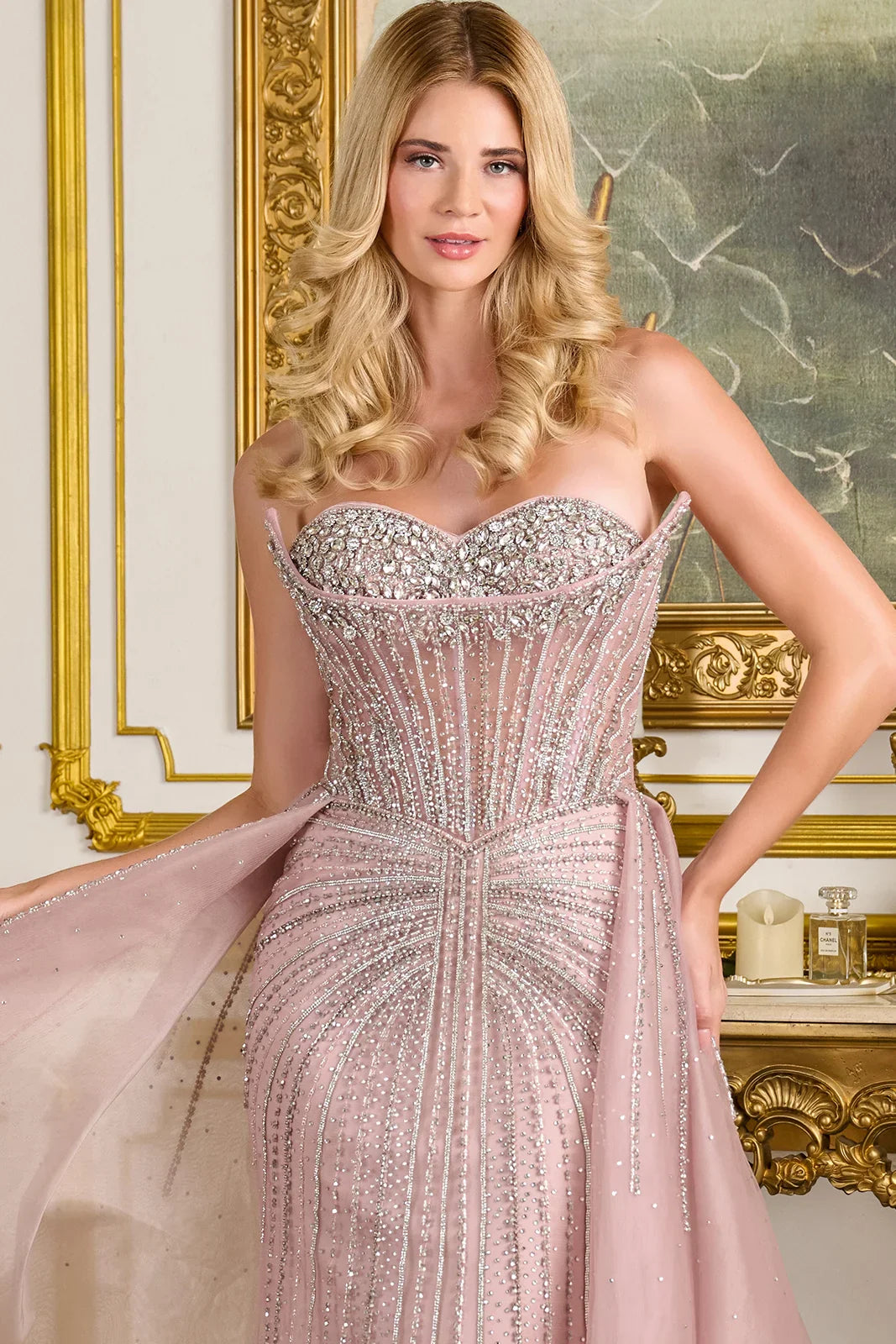Strapless Sweetheart Neckline Zipper A-Line Slit Overskirt Dress With Corset Cover Layer (GL3668)
