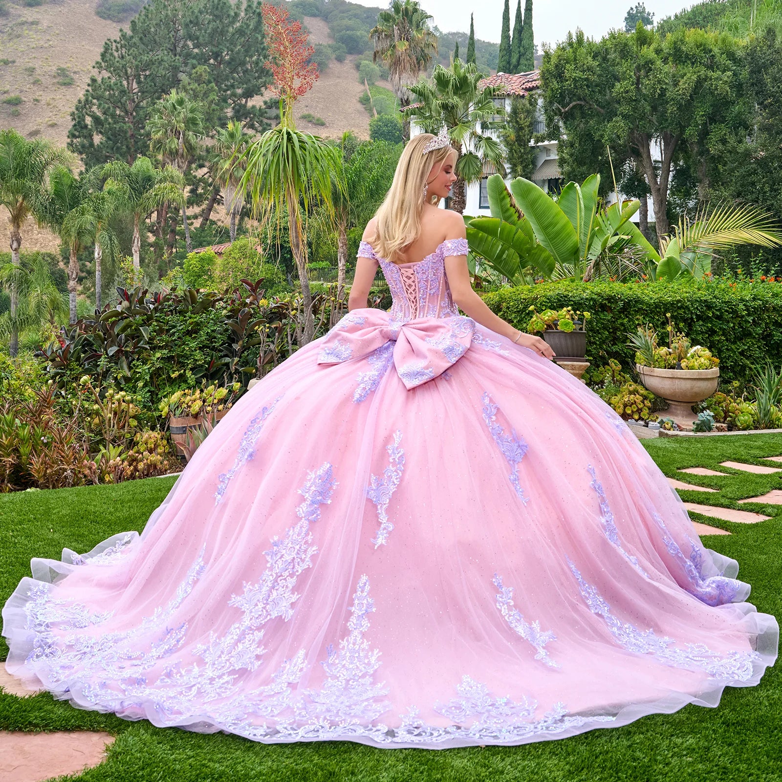 Enchanting Off-the-Shoulder Glitter Quinceañera Ball Gown with Lace Appliqué (GL3753)