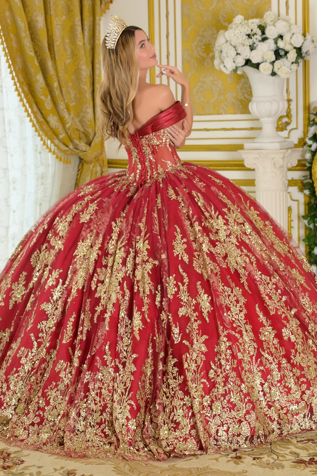 Satin Pleated Off-Shoulder Straps Detachable Satin Overskirt Train Gown With Detachable Back Bow (GL3791)