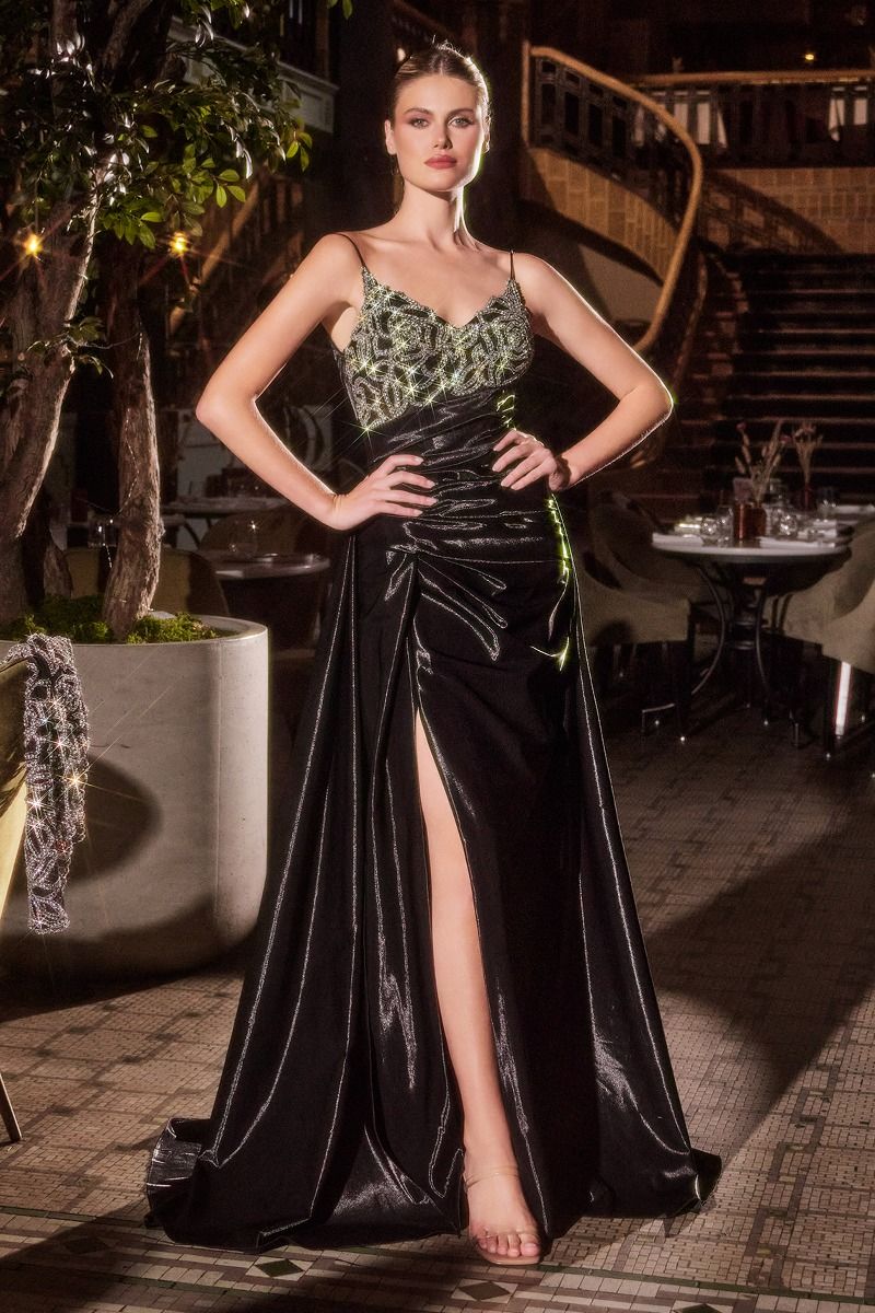 Refined Taffeta Fit and Flare Gown with Crystal Floral Jacket (J882)