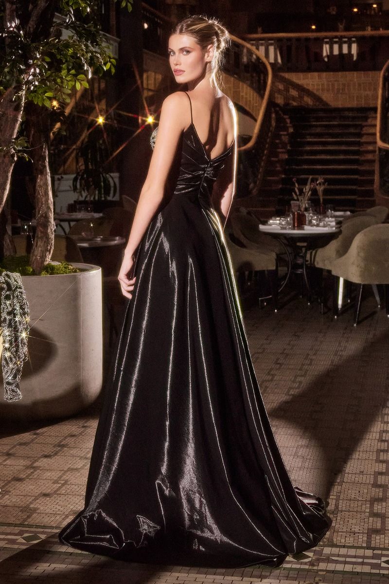 Refined Taffeta Fit and Flare Gown with Crystal Floral Jacket (J882)