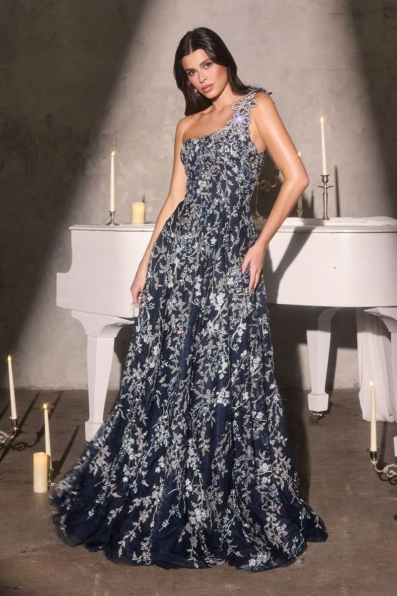 Alluring One Shoulder Floral Beaded A Line Gown (J909)