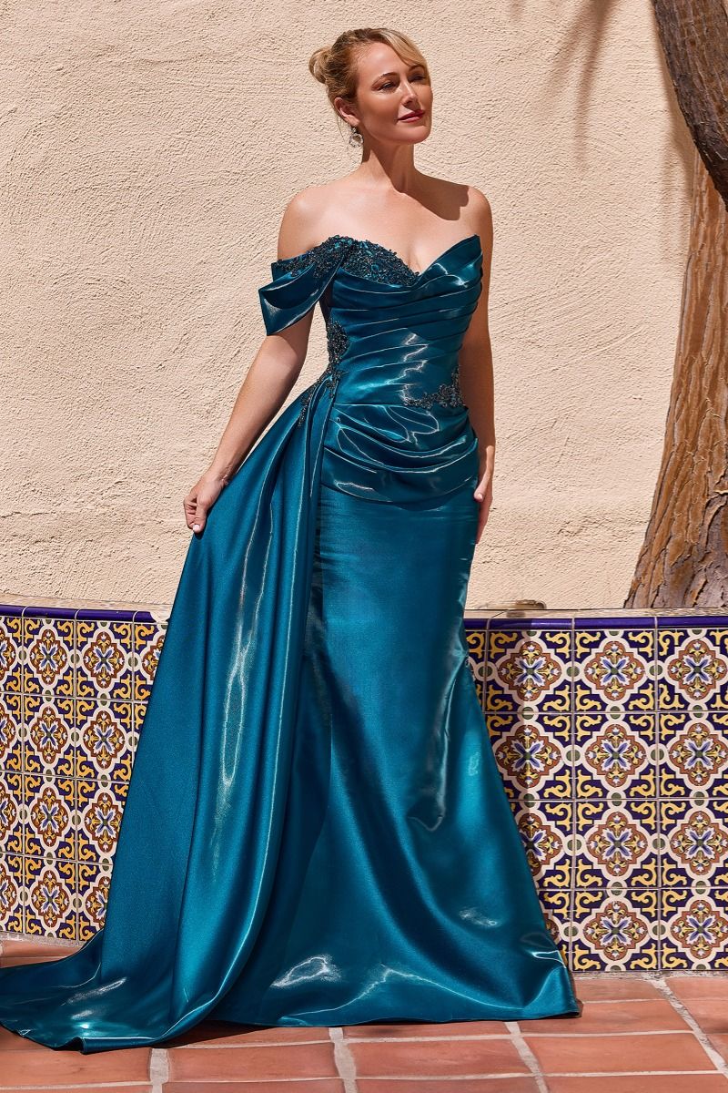 Asymmetric Embellished Satin Mermaid Gown (J916)