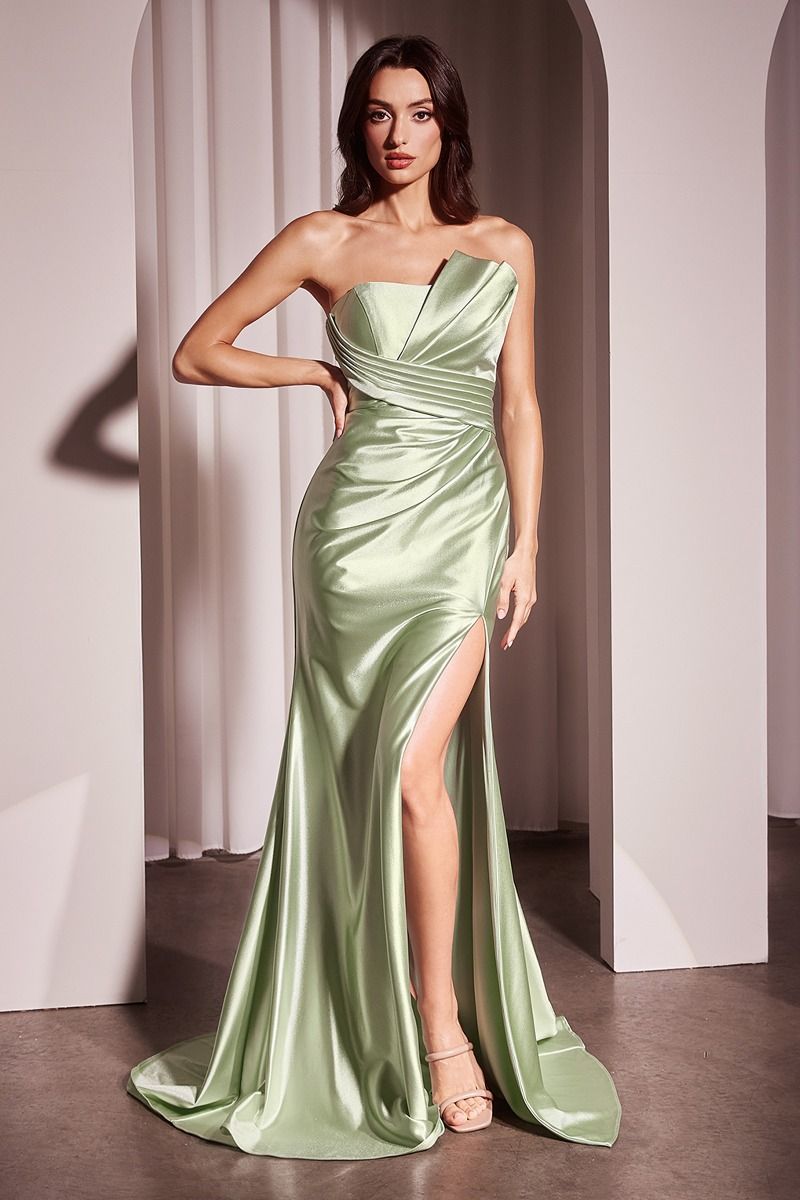 Pleated Strapless Fitted Satin Gown (KV1118)