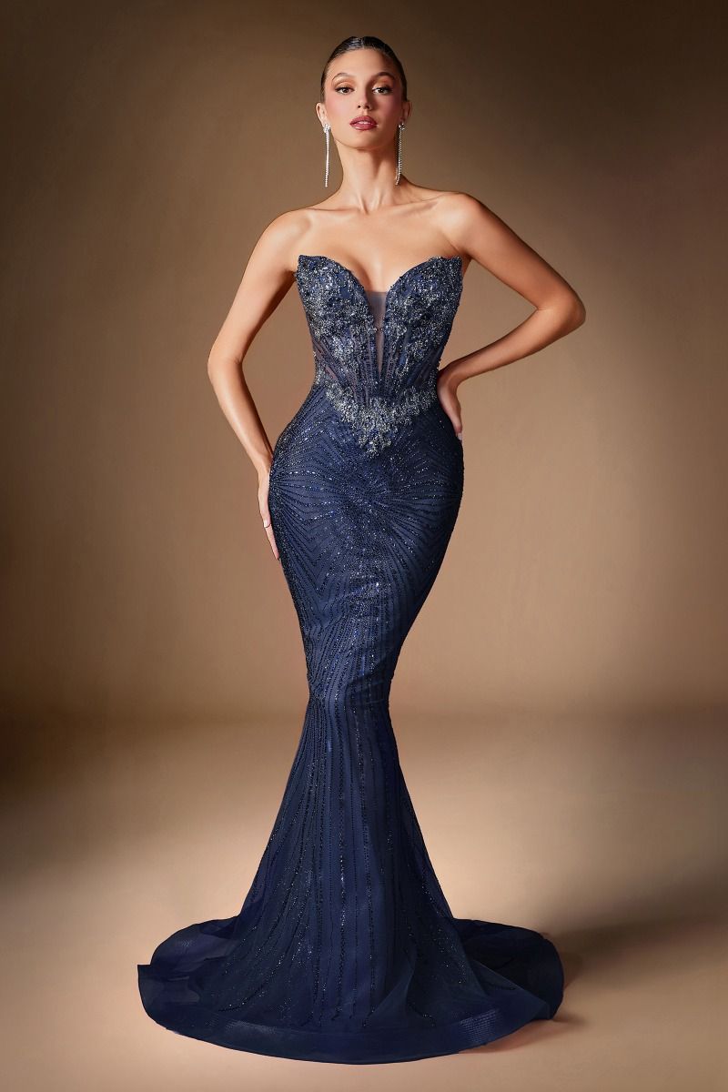 Crystal Embellished Linear Beaded Fitted Gown (KV1129)