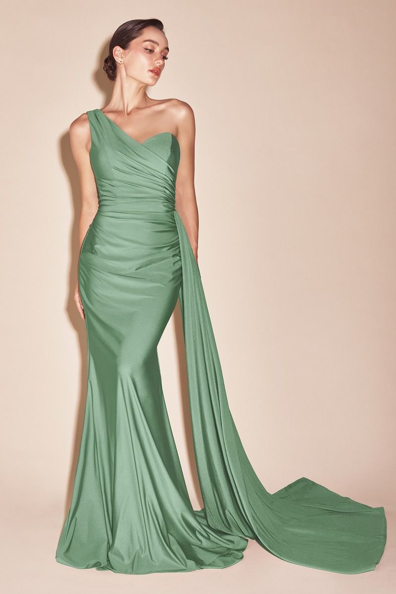 Fitted Stretch Satin One Shoulder Dress (PT004C)