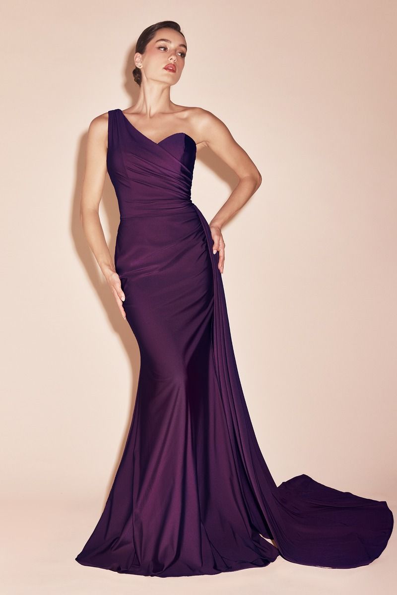 Fitted Stretch Satin One Shoulder Dress (PT004C)