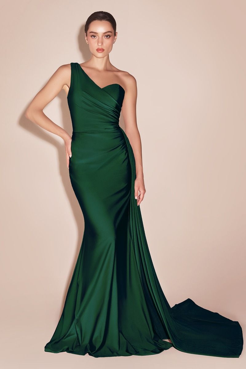Fitted Stretch Satin One Shoulder Dress (PT004C)