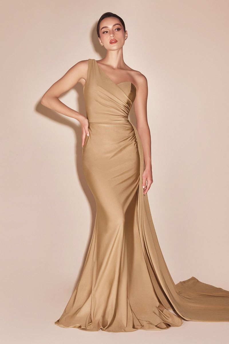 Fitted Stretch Satin One Shoulder Dress (PT004C)