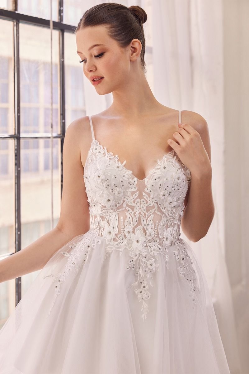 Lace Bodice A-Line Layered Tulle Short Dress (SF047)