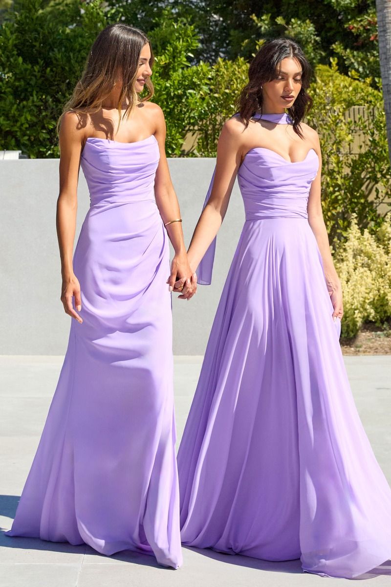 Strapless Draped Chiffon Gown with Gathered Bodice (T702)
