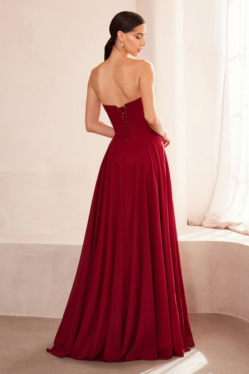 Strapless Chiffon A-Line Gown with Cowl Neckline and Scarf (T703)