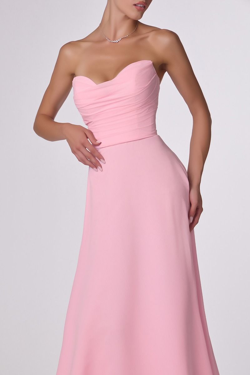 Strapless Chiffon A-Line Gown with Cowl Neckline and Scarf (T703)