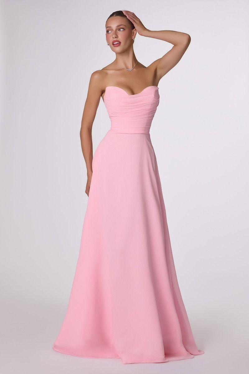 Strapless Chiffon A-Line Gown with Cowl Neckline and Scarf (T703)