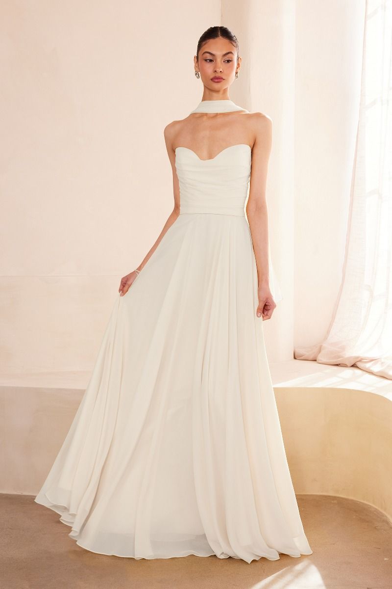 Sweetheart Chiffon A-Line Bridal Gown with Removable Scarf (T703W)