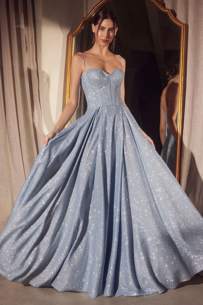 Sweetheart Glitter A-Line Corset Gown with Pleated Skirt (T706)