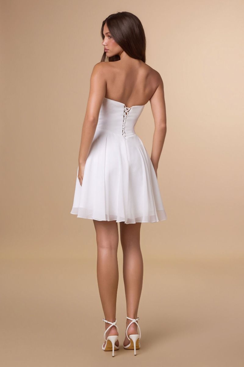 Strapless Sweetheart Chiffon Corset Mini Dress with Matching Scarf (T709W)