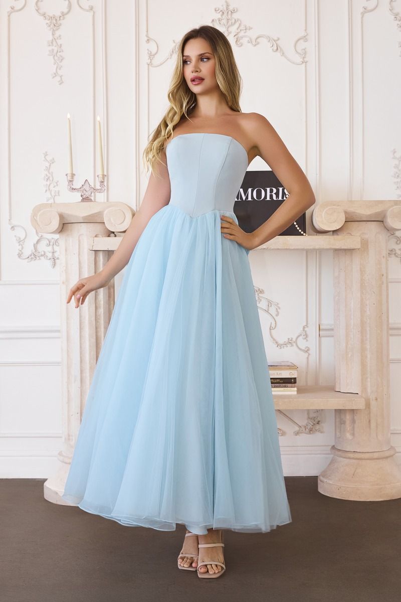 Strapless Crepe & Tulle A-Line Gown with Oversized Back Bow (T712)