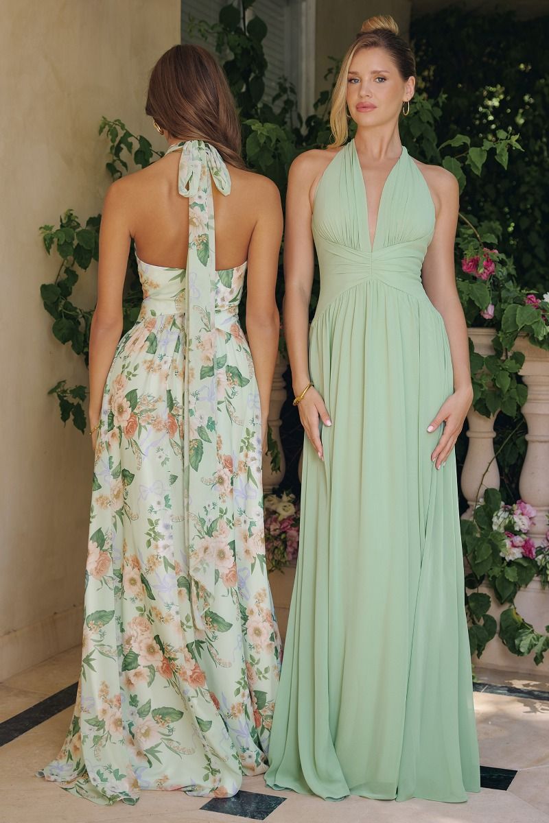 Floral Chiffon A-Line Gown with Detachable Scarf (T717)