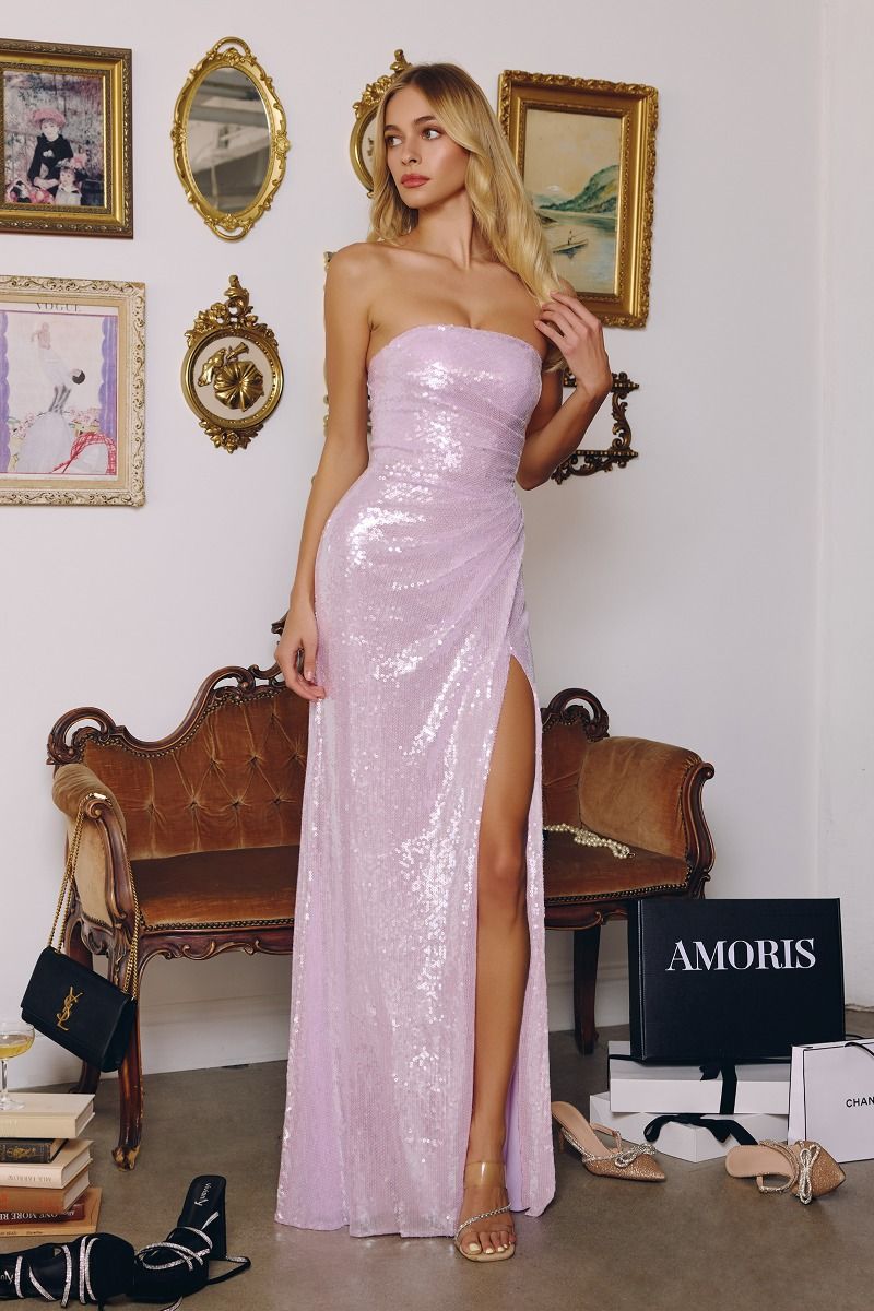 Strapless Sequin Gown with Draped Waist (T724)