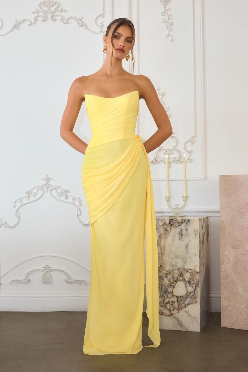 Strapless Chiffon Body Sculpting Dress with Draped Skirt (T726)