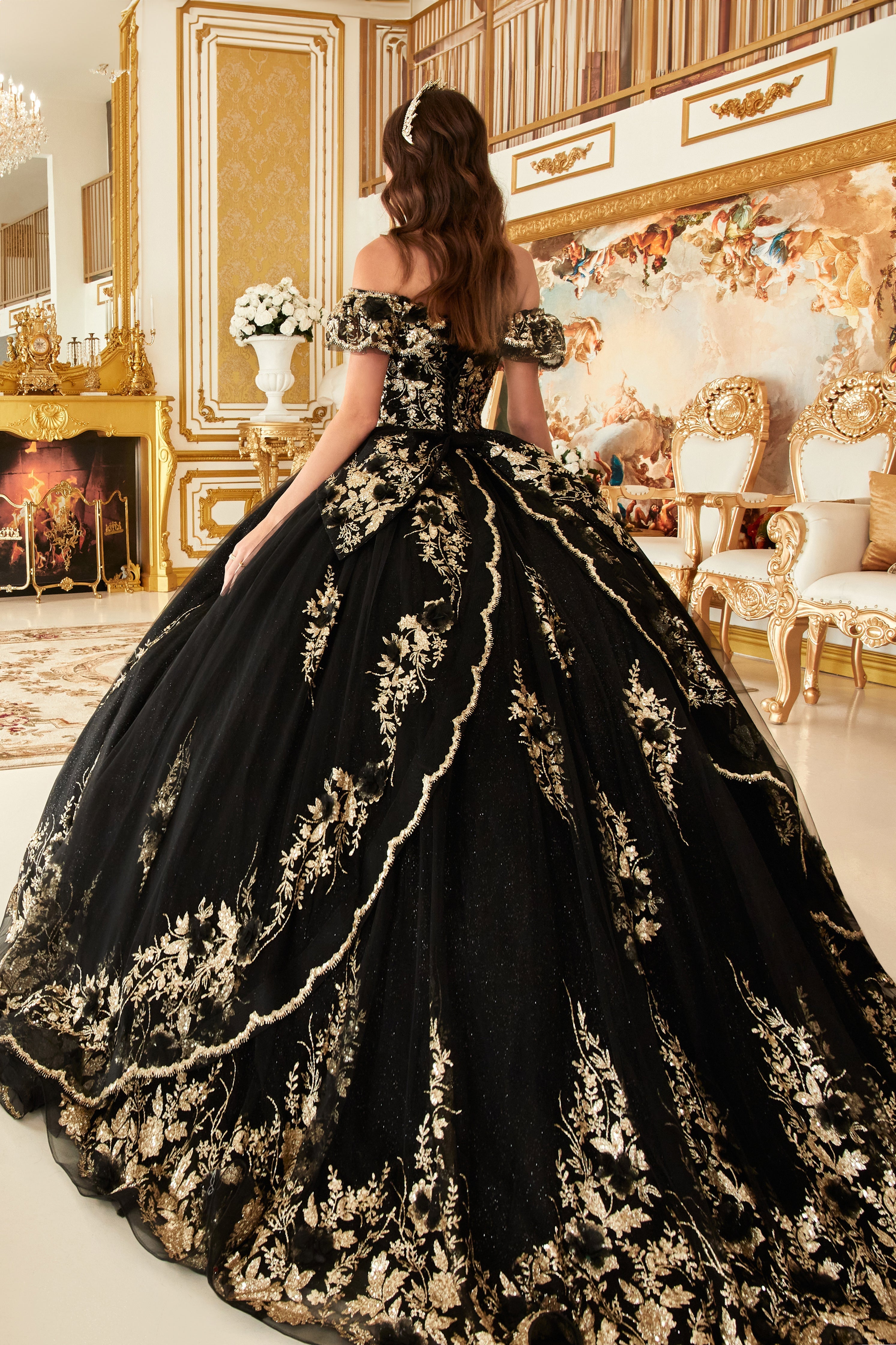 Floral Off The Shoulder Quinceañera Ball Gown (15701)