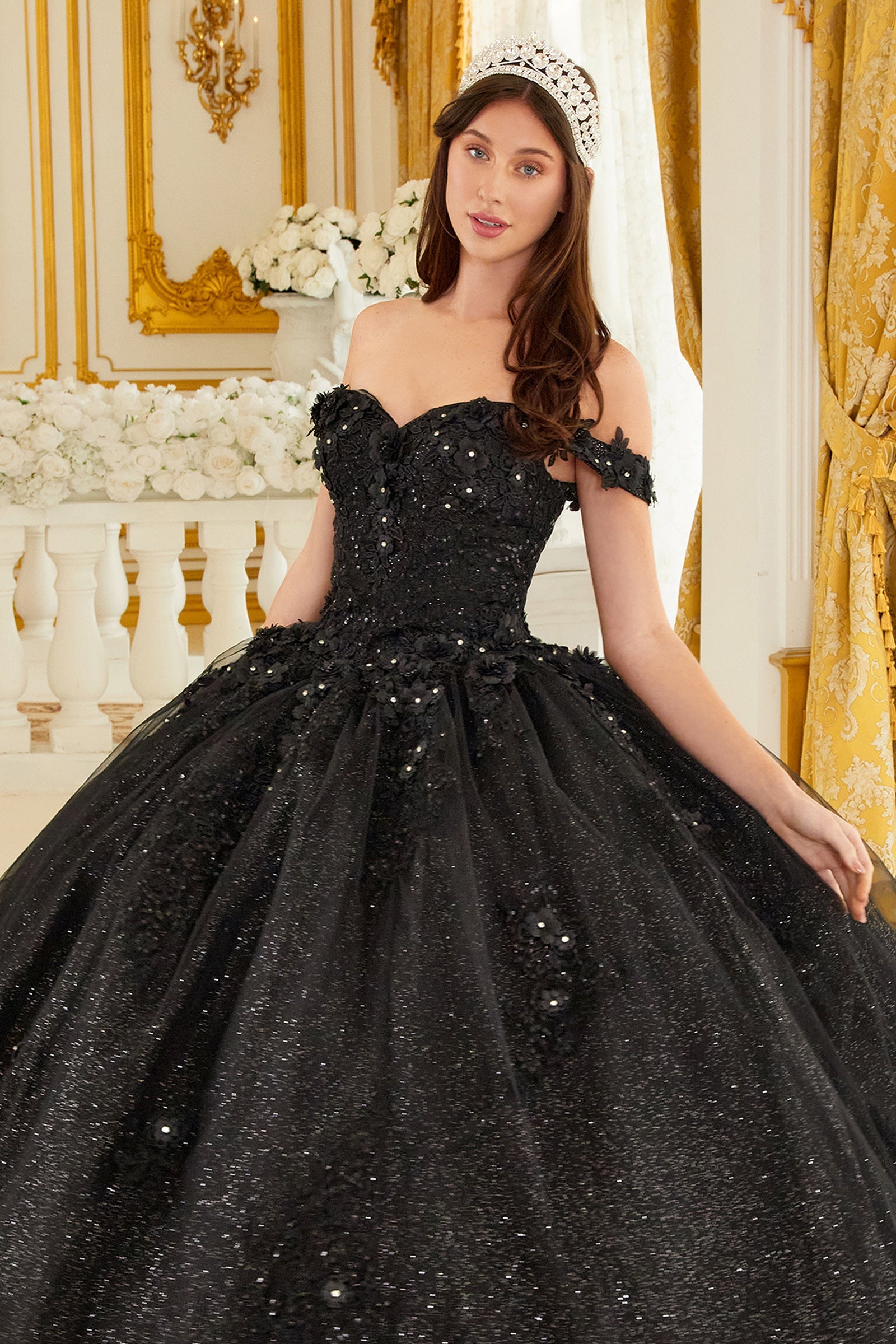 Off The Shoulder Floral Quince Ball Gown (15702)