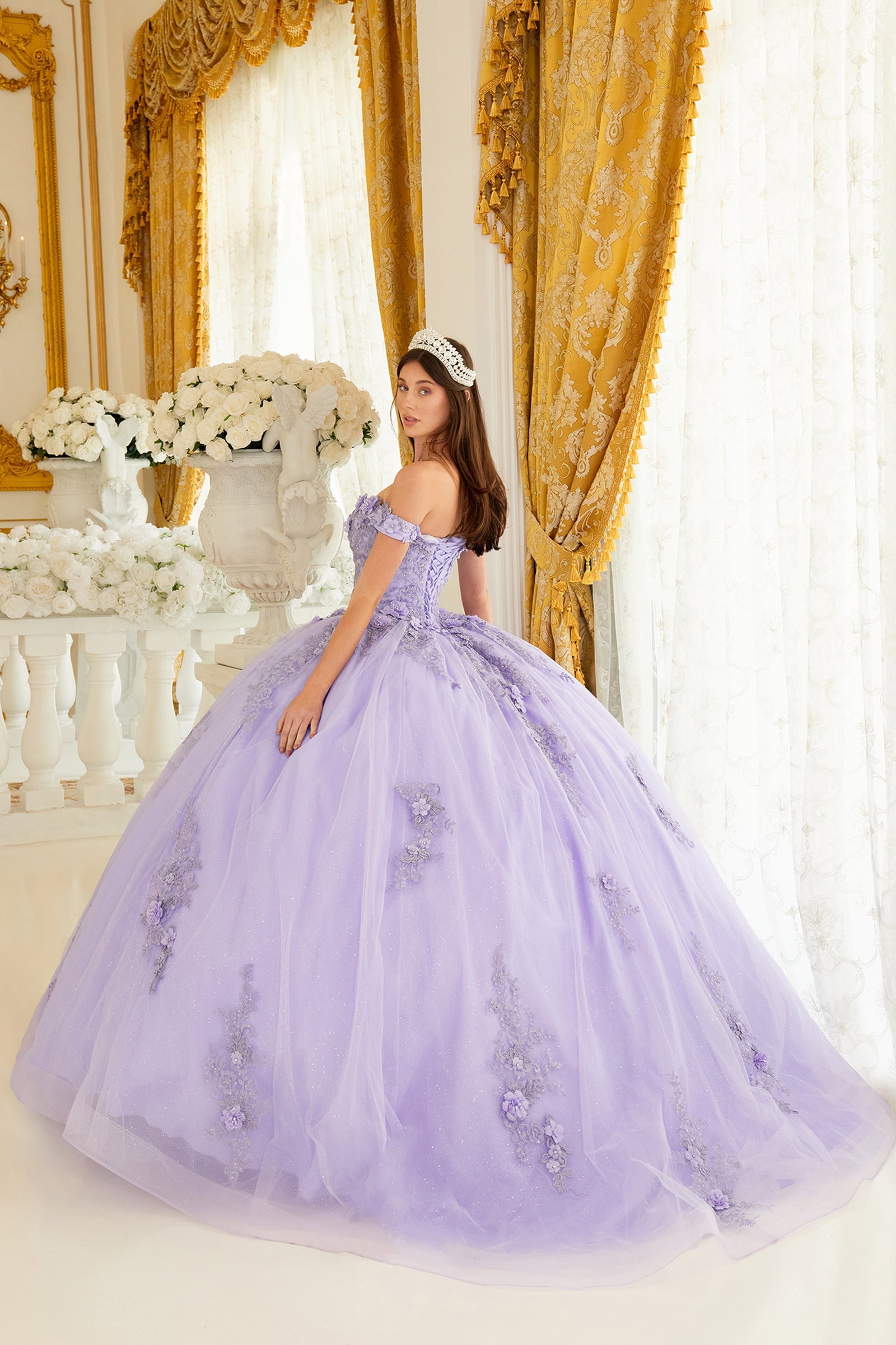 Off The Shoulder Floral Quince Ball Gown (15702)