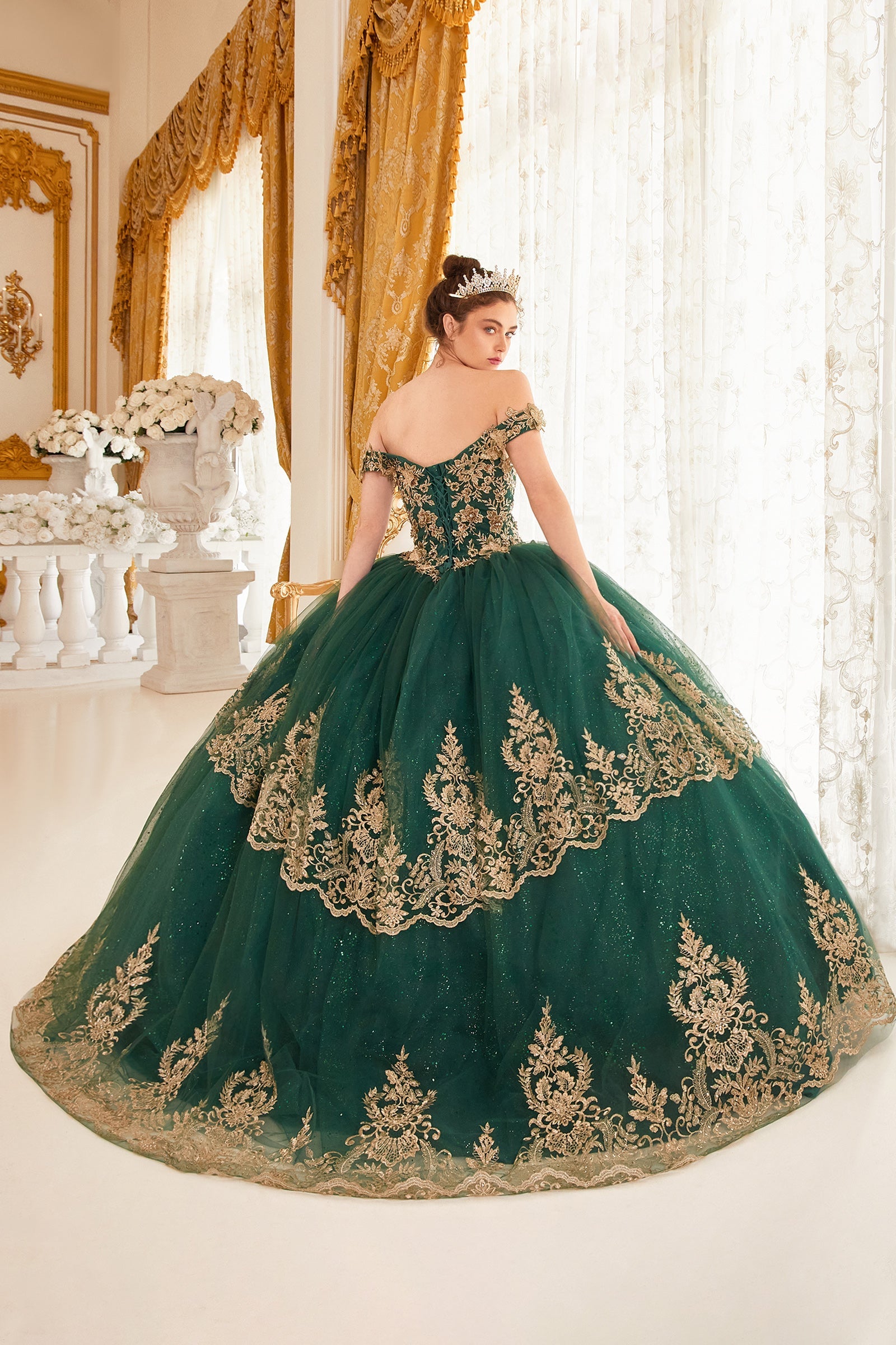 Layered Lace Quinceanera Ball Gown (15705)