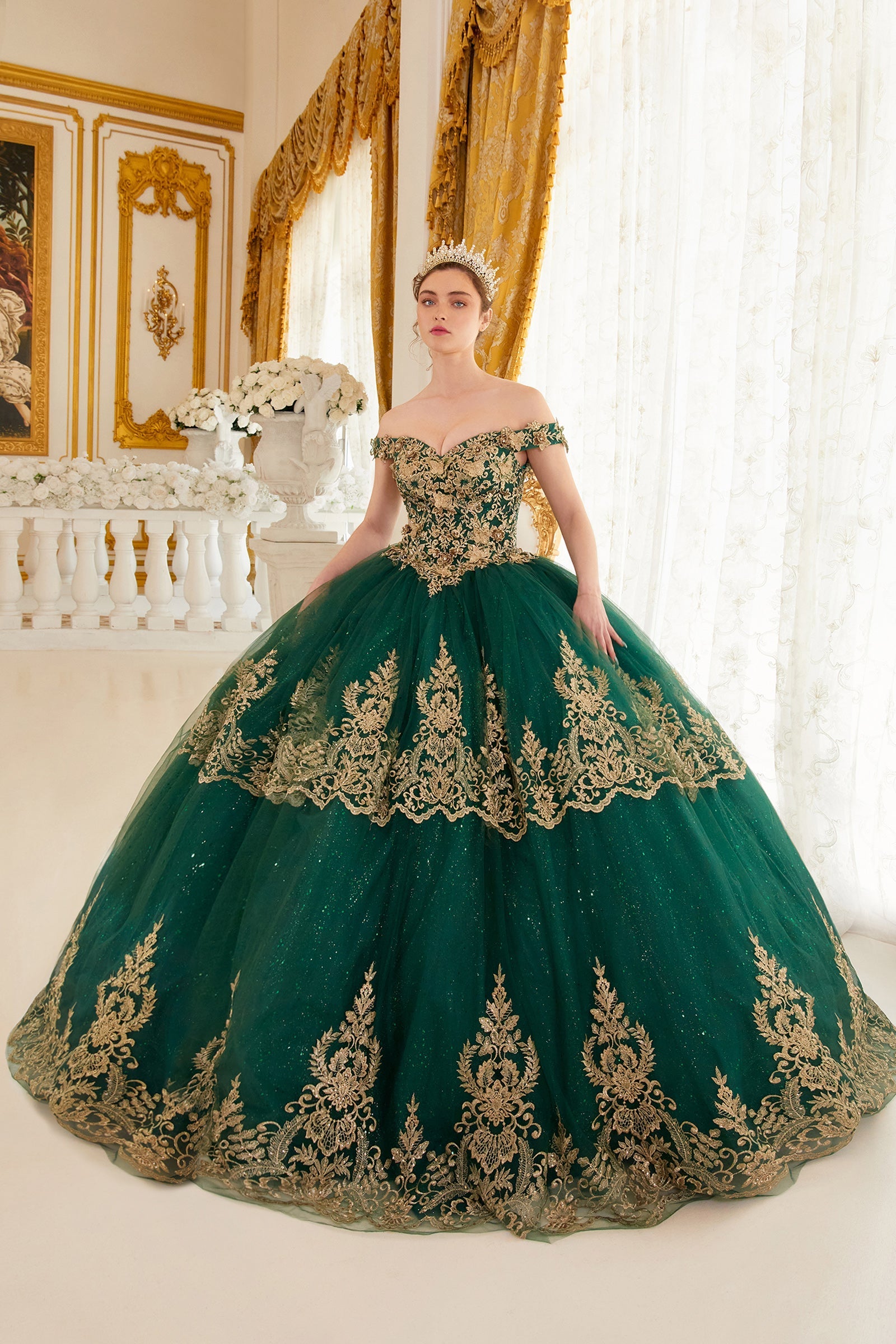 Layered Lace Quinceanera Ball Gown (15705)