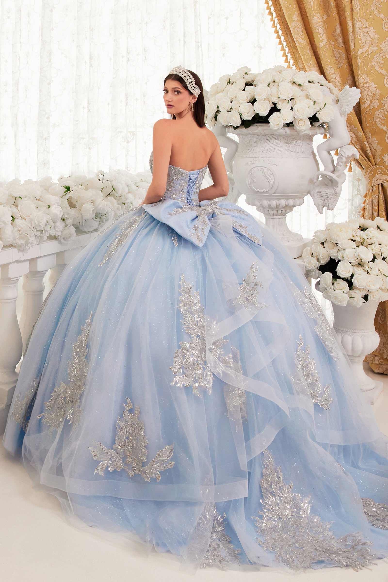 Strapless Layered Ball Gown With Bow Detail (15715)