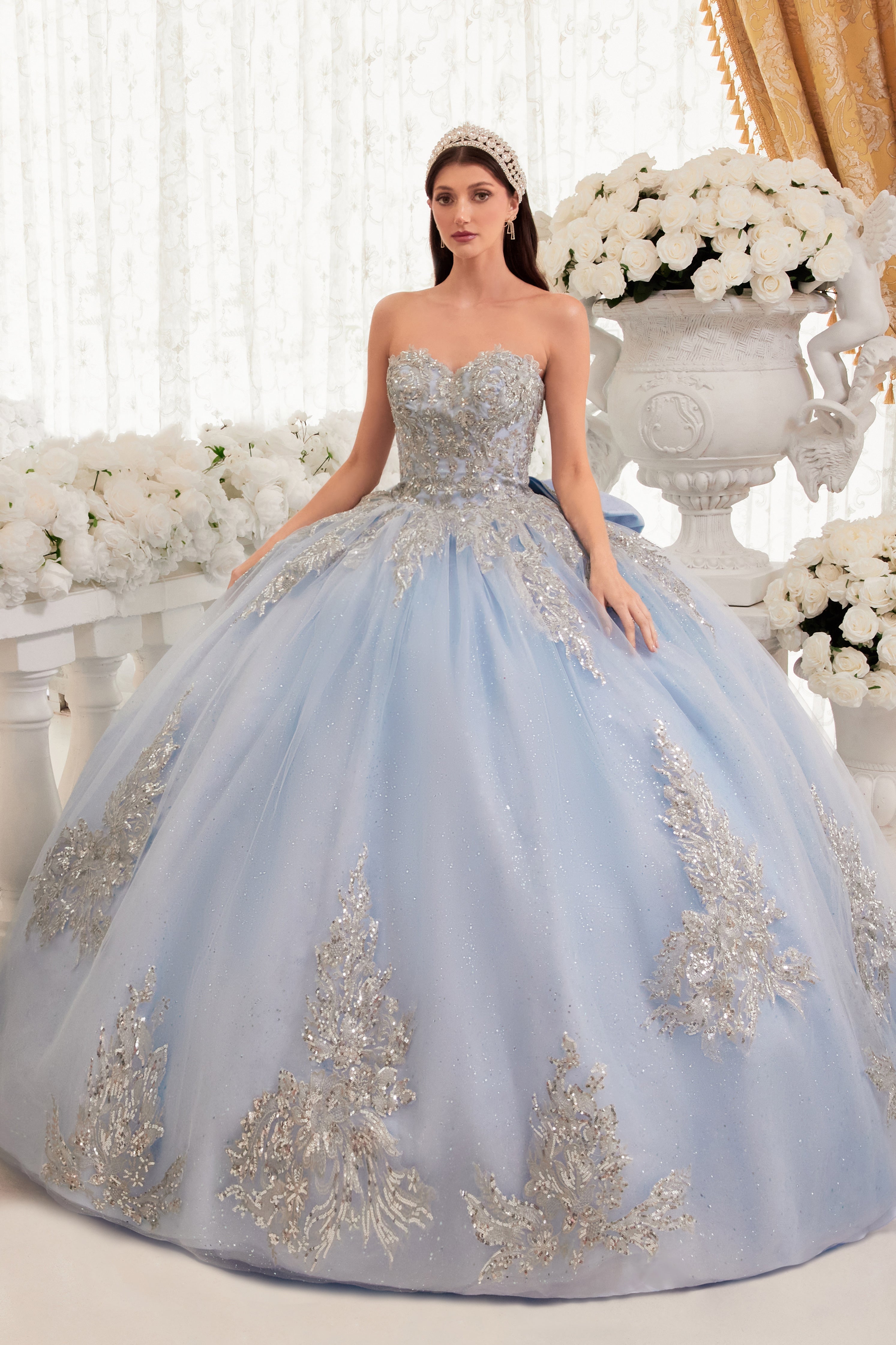 Strapless Layered Ball Gown With Bow Detail (15715)