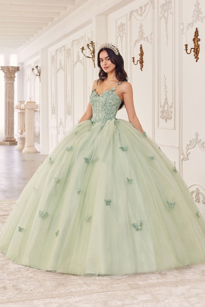 Sage Layered Tulle Ball Gown (15718)