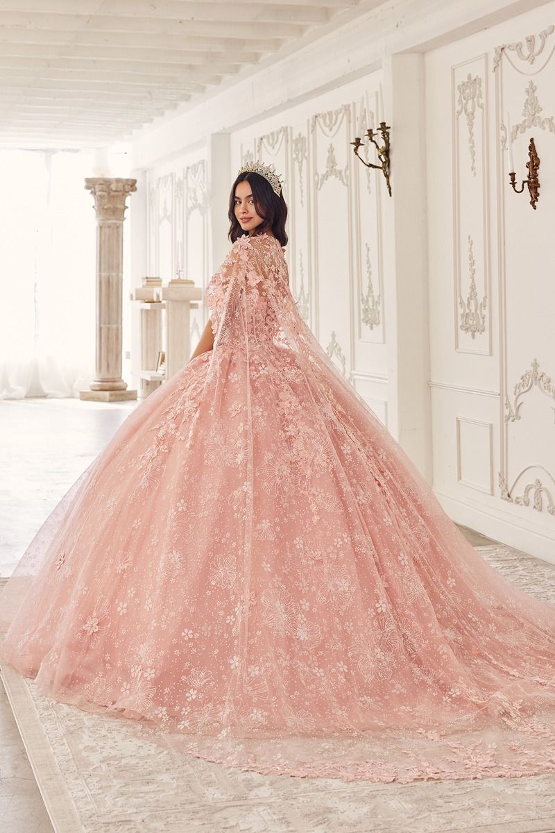 Floral Quinceanera Ball Gown With Cape (15719)