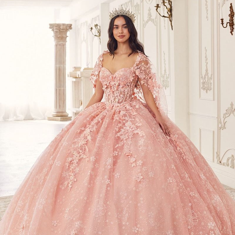 Floral Quinceanera Ball Gown With Cape (15719)
