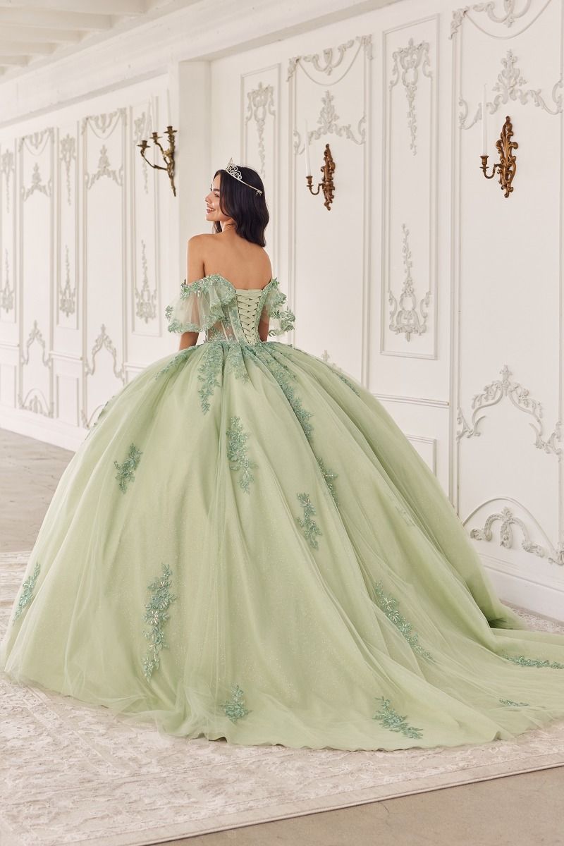 Off The Shoulder Flutter Sleeve Ball Gown (15725)