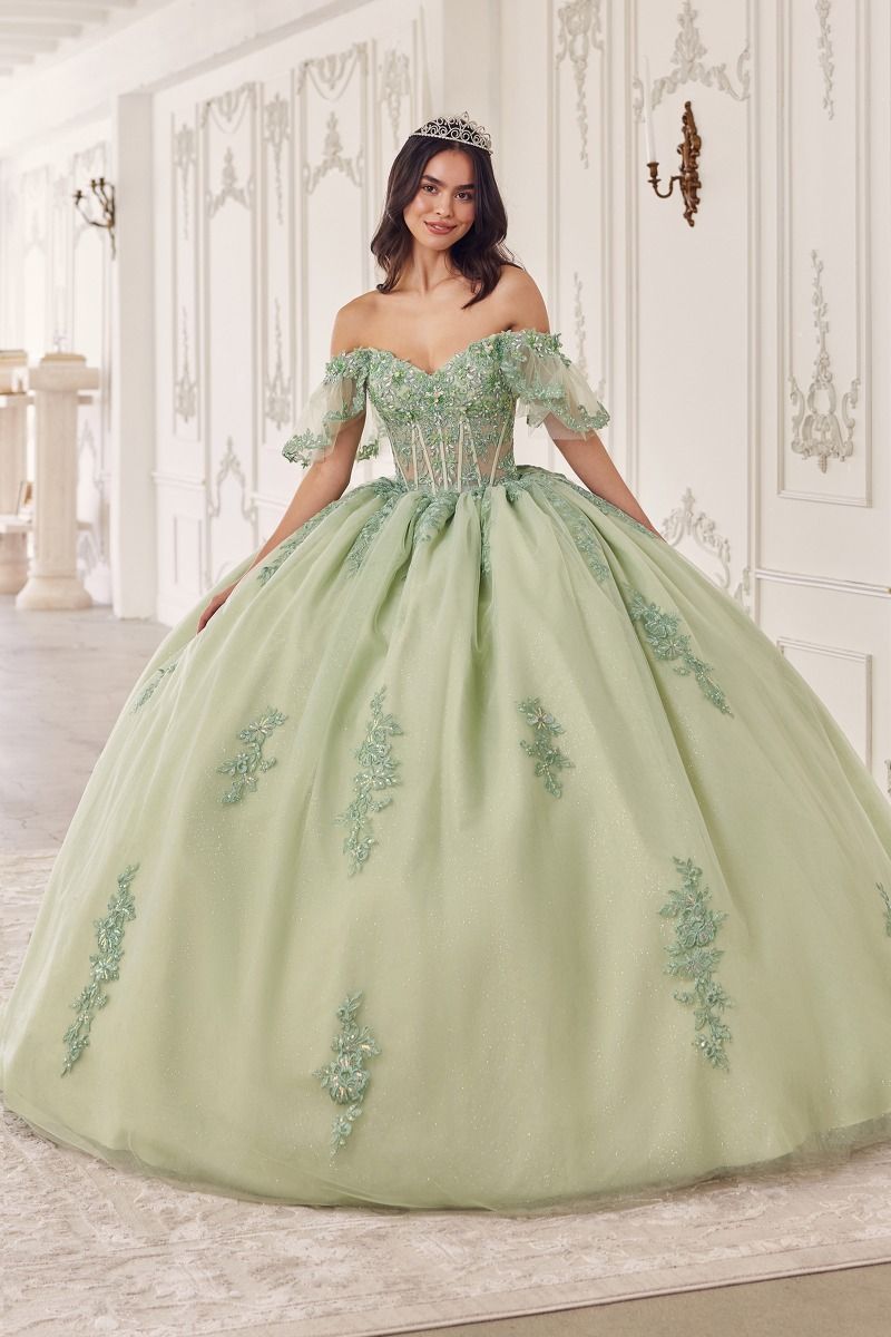 Off The Shoulder Flutter Sleeve Ball Gown (15725)
