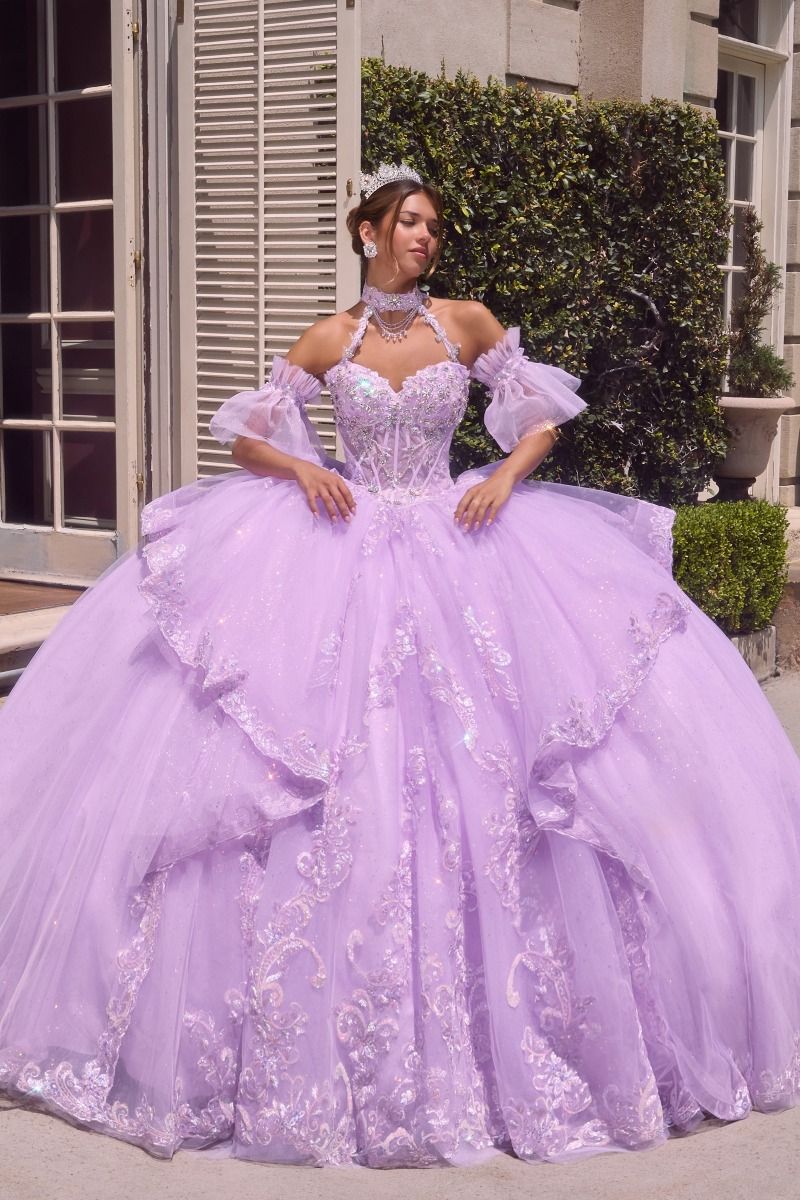 Quinceañera Tiered Ball Gown With Halter Neckline (15741)