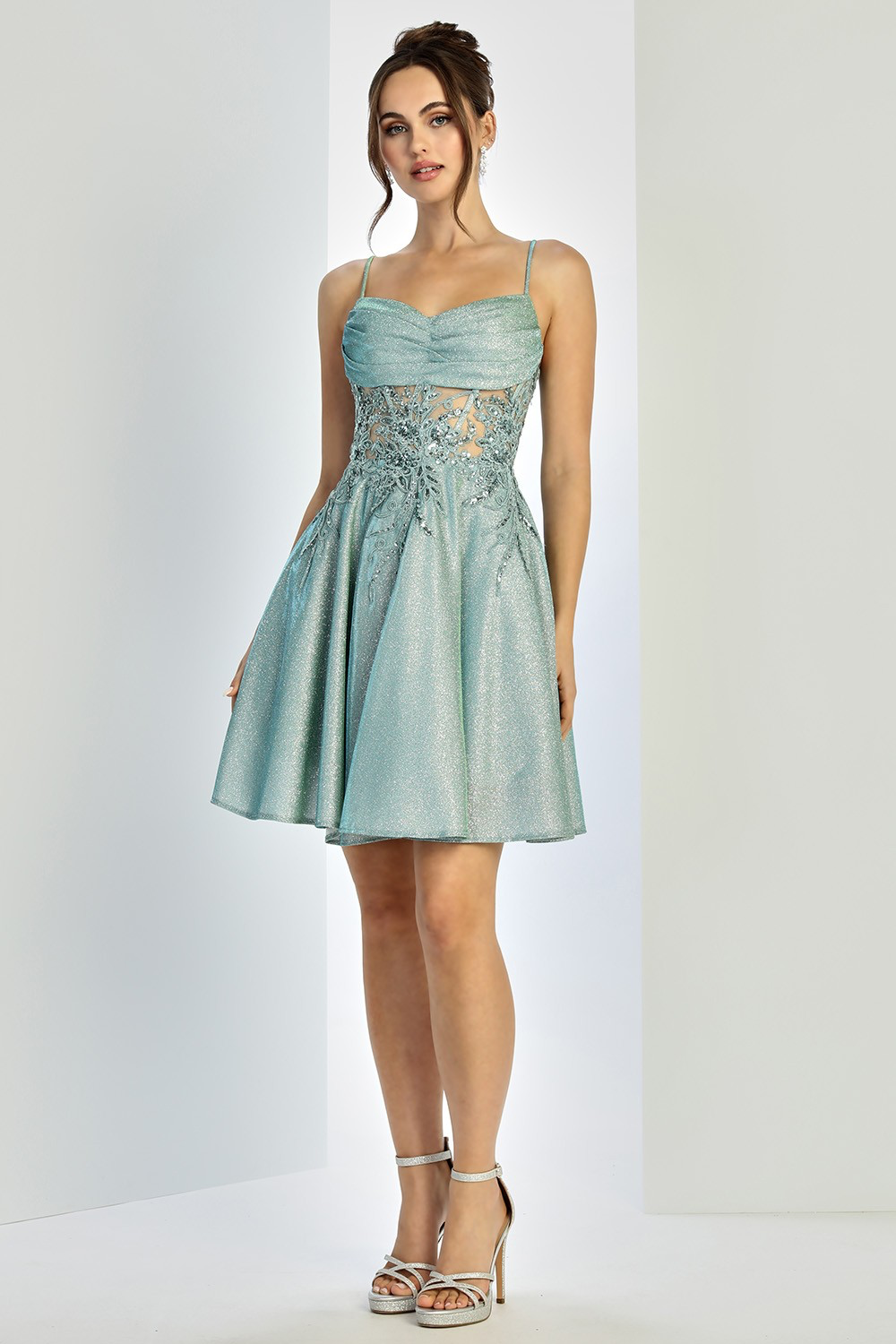 Embellished Sweetheart Neckline Glitter Corset Short Dress
 (1058)
