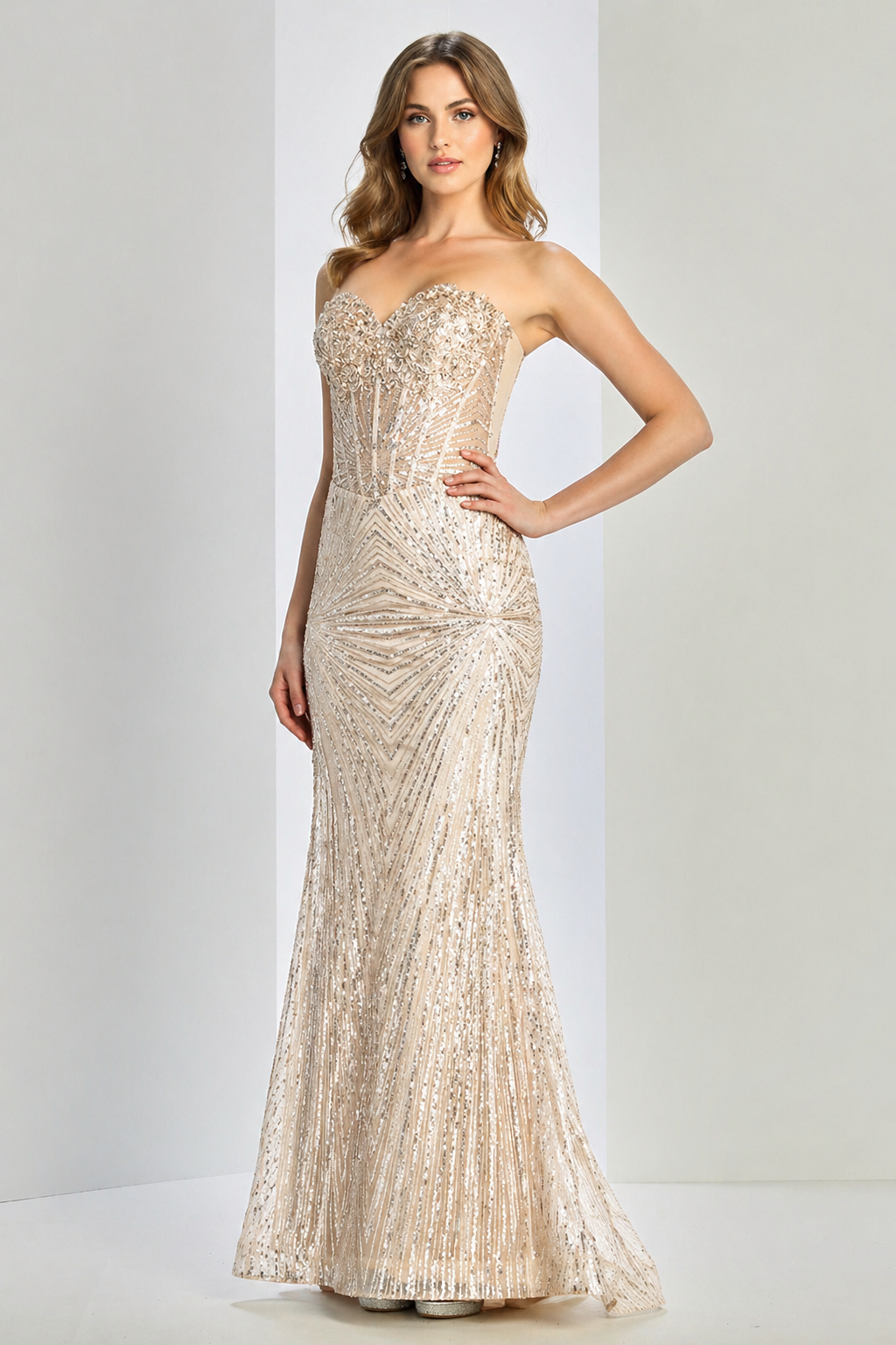 Radiant Beaded Sweetheart Corset Mermaid Gown with Sculpted Illusion Bodice (3279)